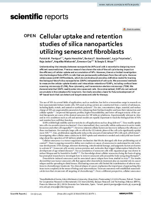(PDF) Cellular uptake and retention studies of silica nanoparticles ...