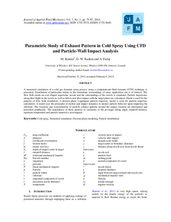 (PDF) Parametric Study of Exhaust Pattern in Cold Spray Using CFD and ...