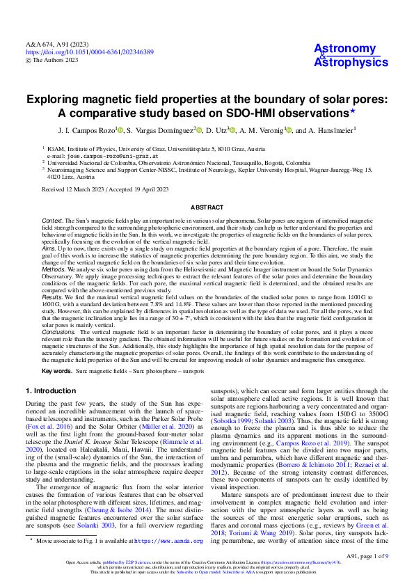 (PDF) Exploring magnetic field properties at the boundary of solar ...