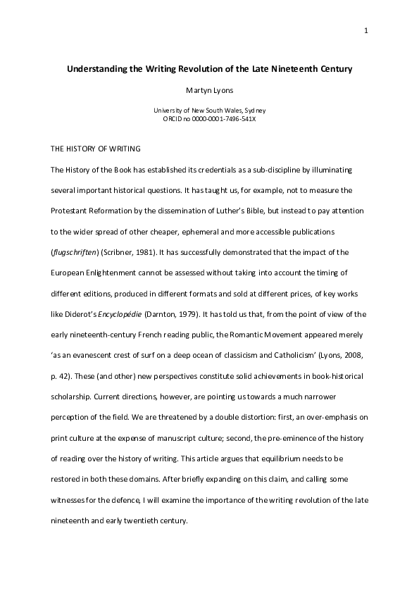 (PDF) Understanding the Writing Revolution of the Late Nineteenth Century