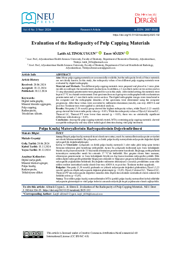 (PDF) Evaluation of the Radiopacity of Pulp Capping Materials