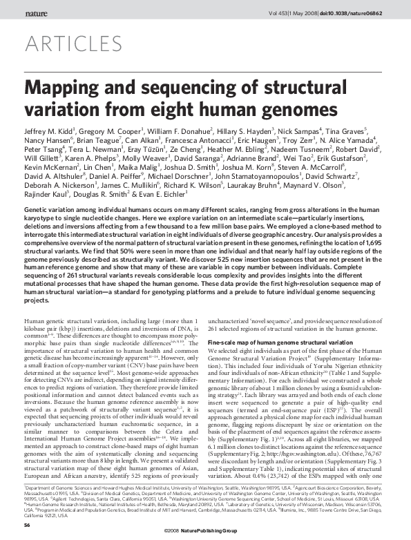 (PDF) Mapping and sequencing of structural variation from eight human ...
