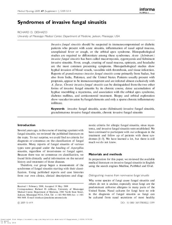 (PDF) Syndromes of invasive fungal sinusitis
