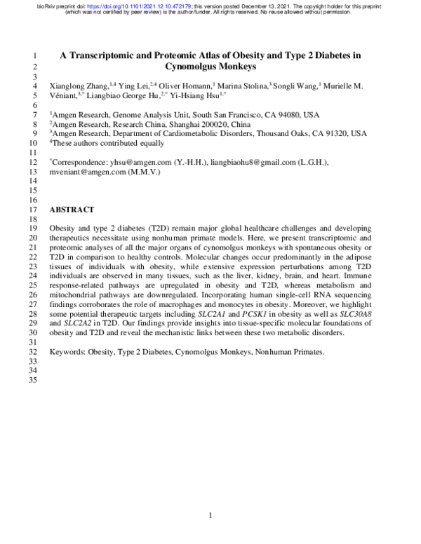 (PDF) A Transcriptomic and Proteomic Atlas of Obesity and Type 2 ...