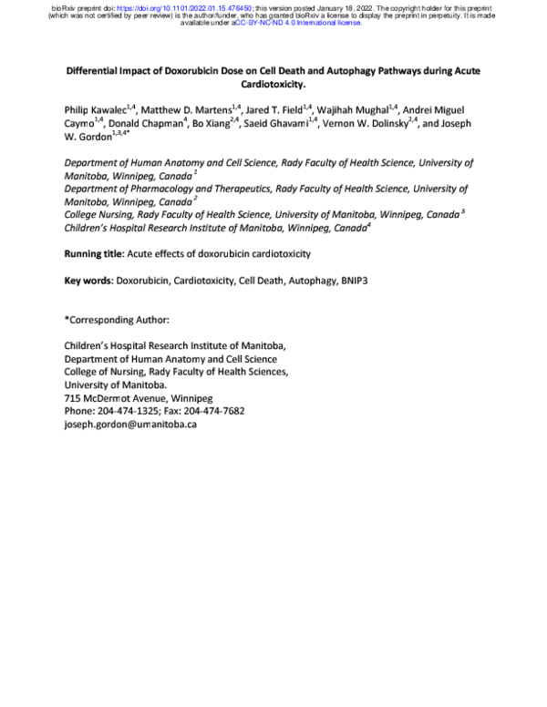 (PDF) Differential Impact of Doxorubicin Dose on Cell Death and ...