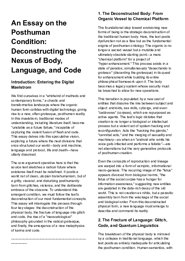(PDF) An Essay on the Posthuman Condition: Deconstructing the Nexus of ...