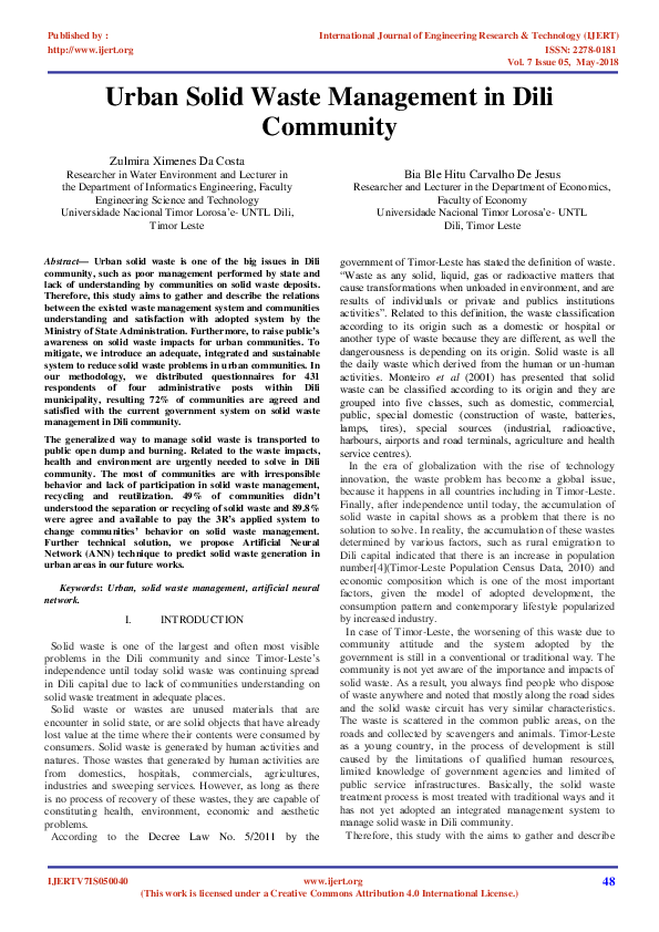 (PDF) Urban Solid Waste Management in Dili Community