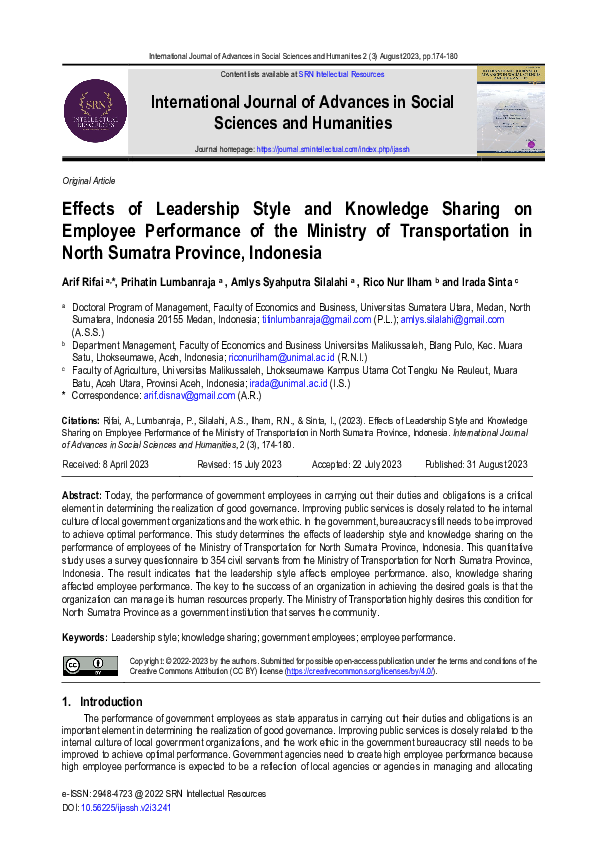 (PDF) Effects of Leadership Style and Knowledge Sharing on Employee ...