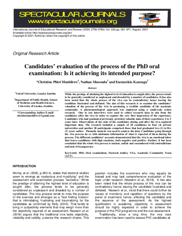(PDF) Candidates' evaluation of the process of the PhD oral examination ...