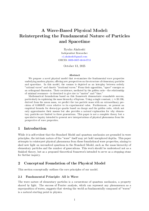 (PDF) A Wave-Based Physical Model: Reinterpreting the Fundamental ...