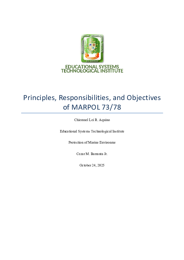 (PDF) Principles, Responsibilities, and Objectives of MARPOL 73/78
