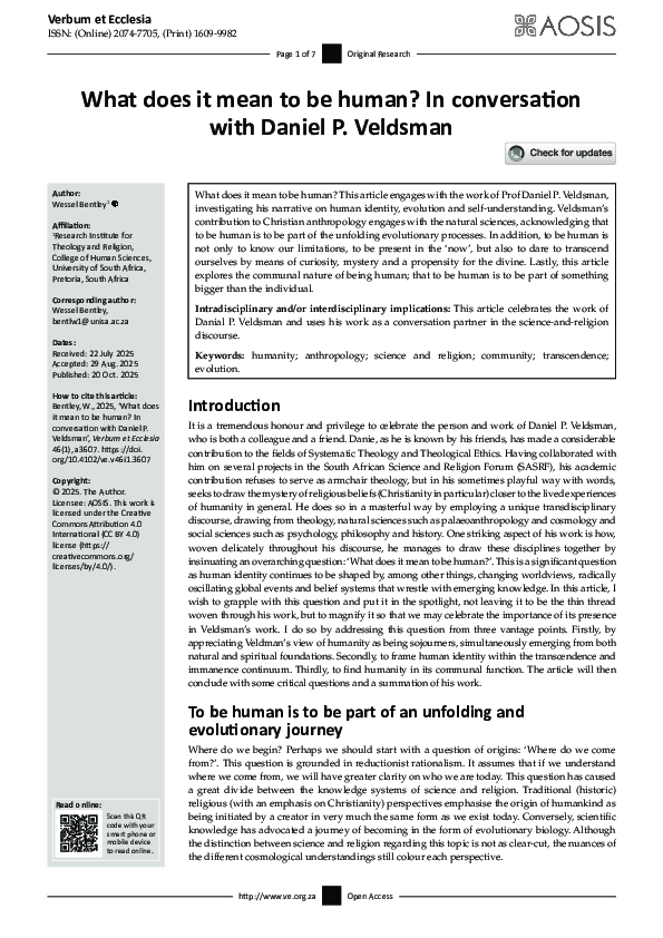 (PDF) What does it mean to be human? In conversation with Daniel P ...
