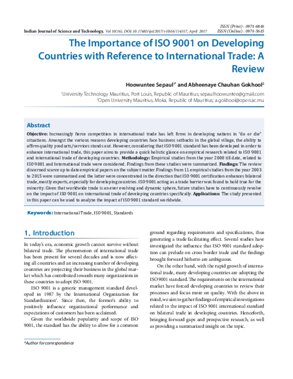 (PDF) The Importance of ISO 9001 on Developing Countries with Reference ...