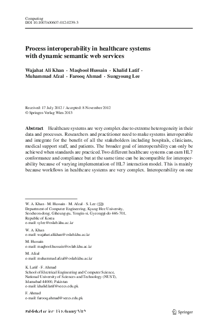 (PDF) Process interoperability in healthcare systems with dynamic ...