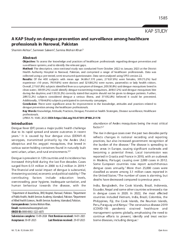 (PDF) A KAP Study on dengue prevention and surveillance among ...