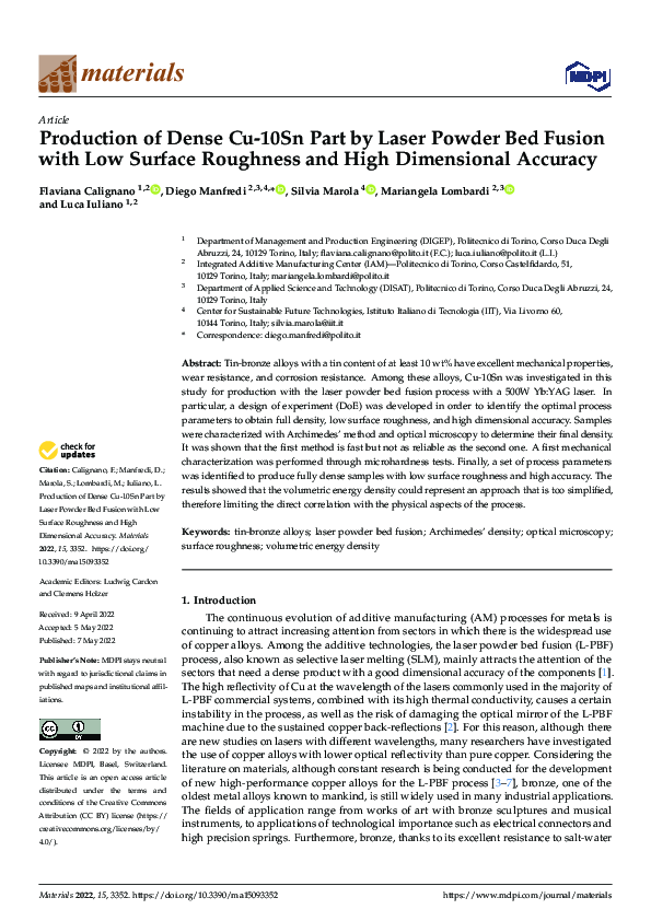 (PDF) Production of Dense Cu-10Sn Part by Laser Powder Bed Fusion with ...