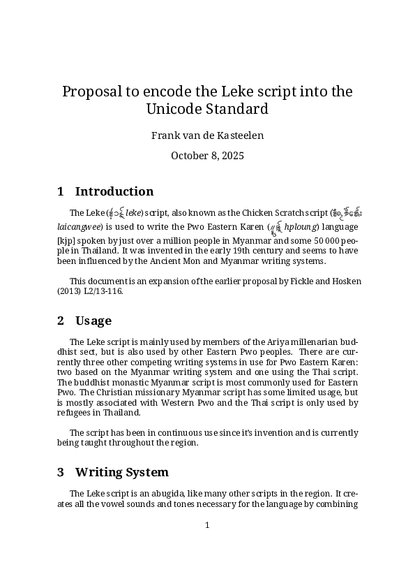 (PDF) Proposal to encode the Leke script into the Unicode Standard