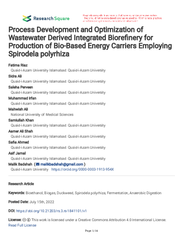 (PDF) Process Development and Optimization of Wastewater Derived ...