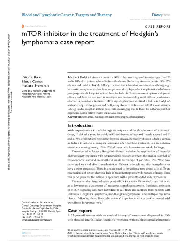 (PDF) mTOR inhibitor in the treatment of Hodgkin’s lymphoma: a case report