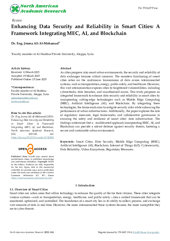 (PDF) Enhancing Data Security and Reliability in Smart Cities: A ...