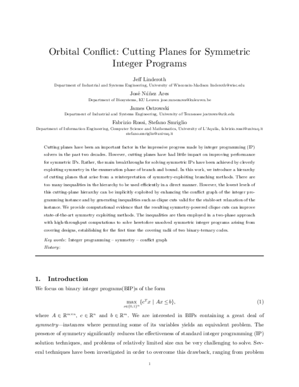 (PDF) Orbital Conflict: Cutting Planes for Symmetric Integer Programs