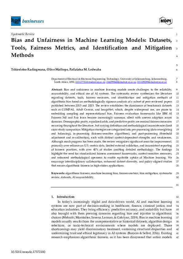 (PDF) Bias and Unfairness in Machine Learning Models: Datasets, Tools ...