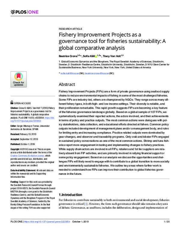 (PDF) Fishery Improvement Projects as a governance tool for fisheries ...