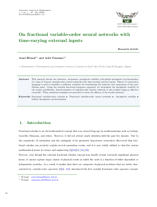 (PDF) On fractional variable-order neural networks with time-varying ...