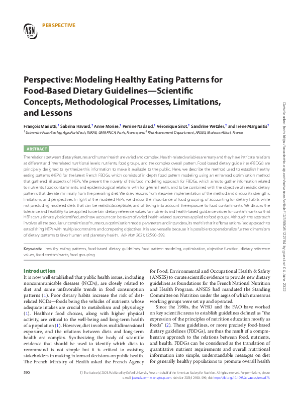 (PDF) Perspective: Modeling Healthy Eating Patterns for Food-Based ...