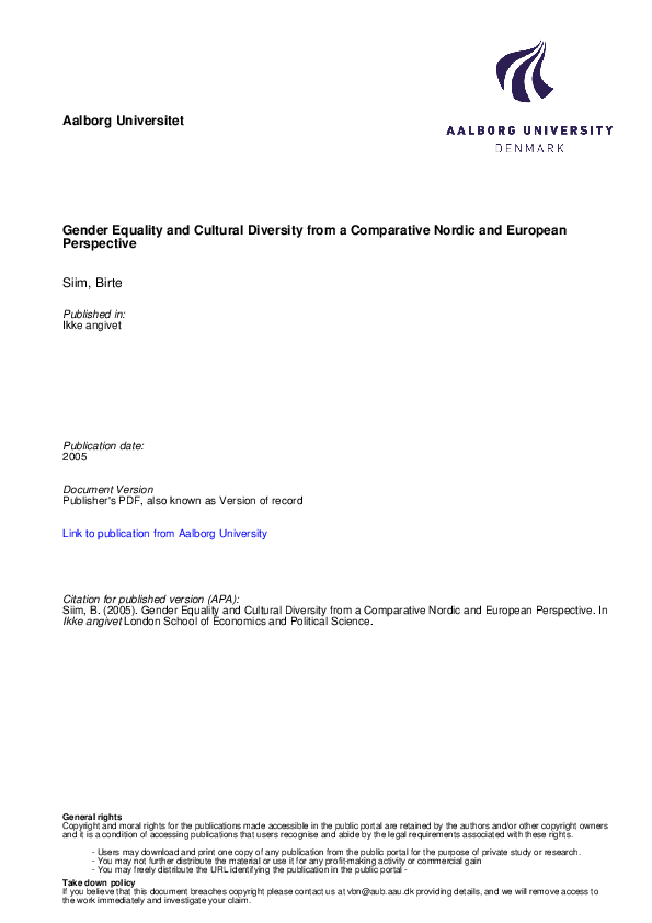 (PDF) Gender Equality and Cultural Diversity from a Comparative Nordic ...