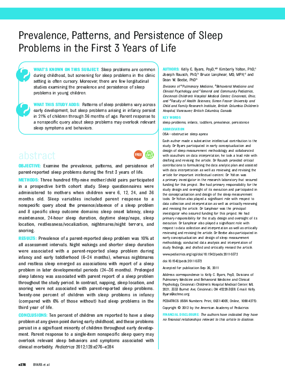 (PDF) Prevalence, Patterns, and Persistence of Sleep Problems in the ...