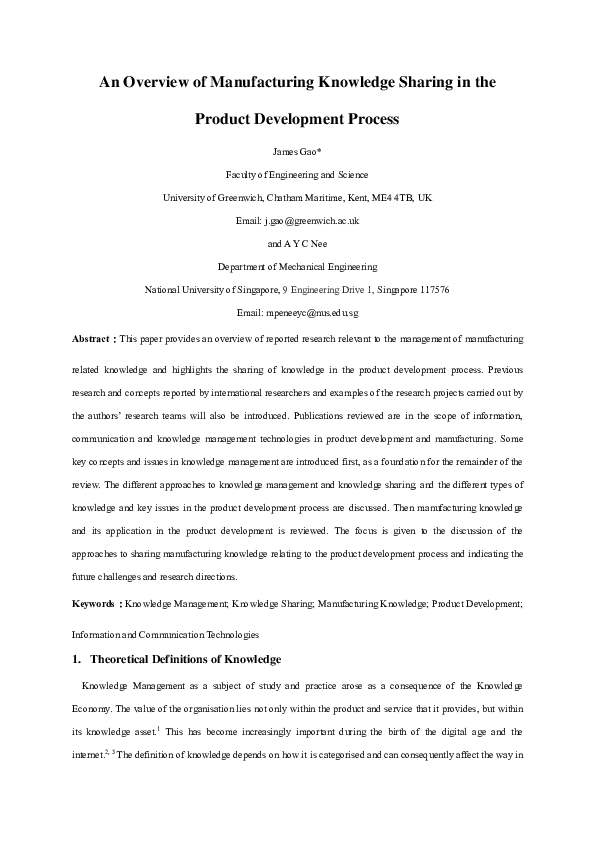 (PDF) An overview of manufacturing knowledge sharing in the product ...