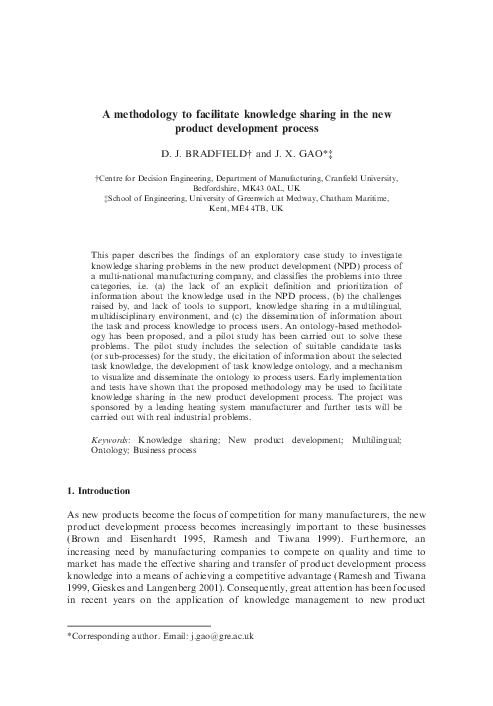 (PDF) A methodology to facilitate knowledge sharing in the new product ...