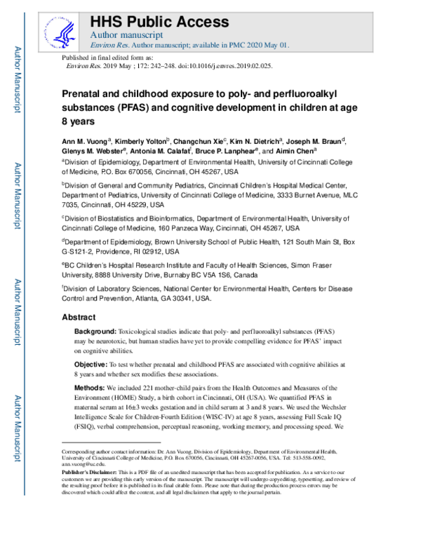 (PDF) Prenatal and childhood exposure to poly- and perfluoroalkyl ...