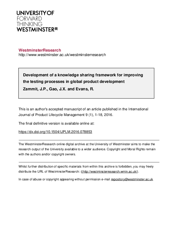 (PDF) Development of a knowledge sharing framework for improving the ...