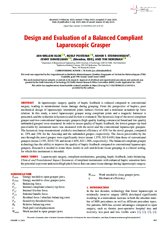 (PDF) Design and Evaluation of a Balanced Compliant Laparoscopic Grasper