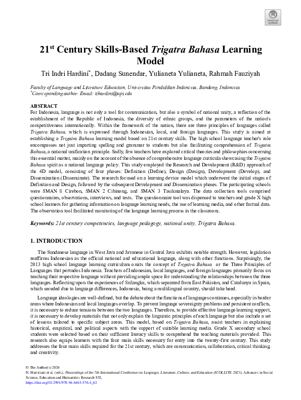 (PDF) 21st Century Skills-Based Trigatra Bahasa Learning Model