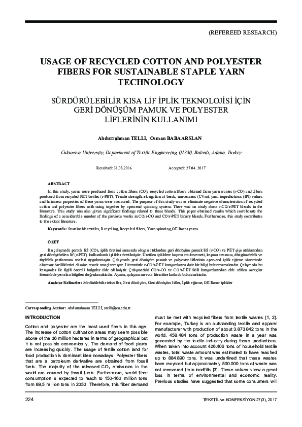 (PDF) Usage of Recycled Cotton and Polyester Fibers for Sustainable ...