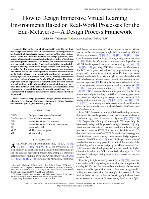 (PDF) How to Design Immersive Virtual Learning Environments Based on ...