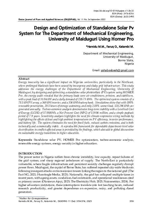 (PDF) Design and Optimization of Standalone Solar Pv System for The ...