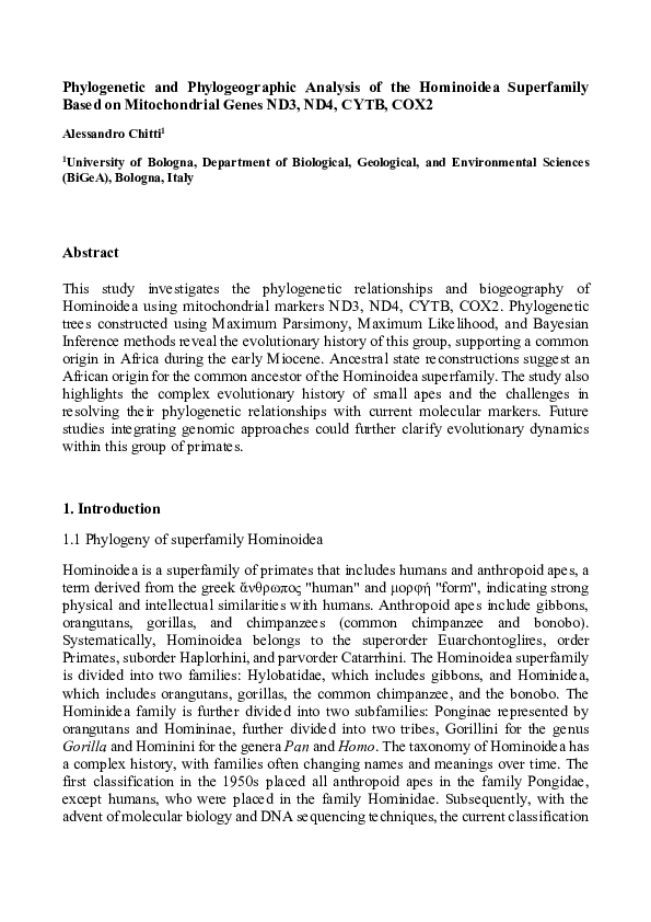 (PDF) Phylogenetic and Phylogeographic Analysis of the Hominoidea ...