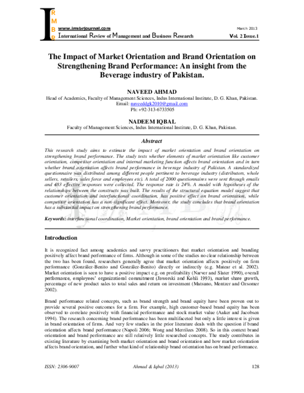 (PDF) The Impact of Market Orientation and Brand Orientation on ...