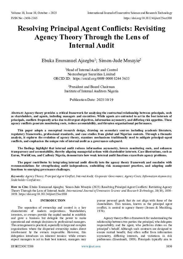 (PDF) Resolving Principal Agent Conflicts: Revisiting Agency Theory ...