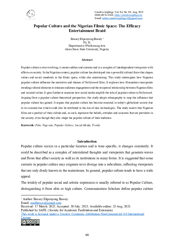 (PDF) Popular Culture and the Nigerian Filmic Space: The Efficacy ...