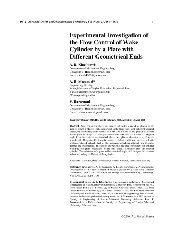 (PDF) Experimental Investigation of the Flow Control of Wake Cylinder ...