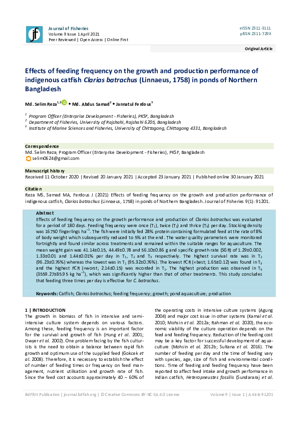 (PDF) Effects of feeding frequency on the growth and production ...