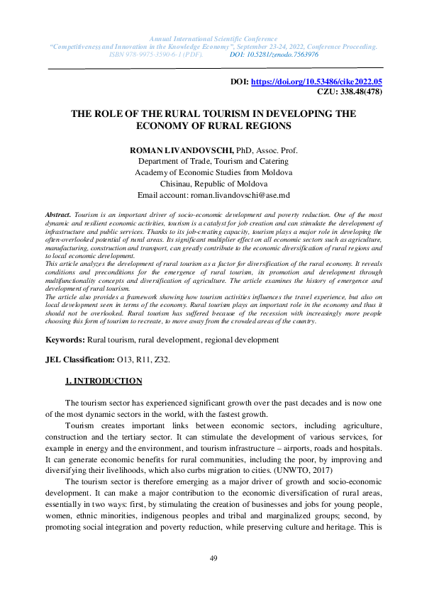 (PDF) The role of the rural tourism in developing the economy of rural ...