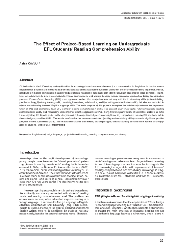 (PDF) The Effect of Project–Based Learning on Undergraduate EFL ...