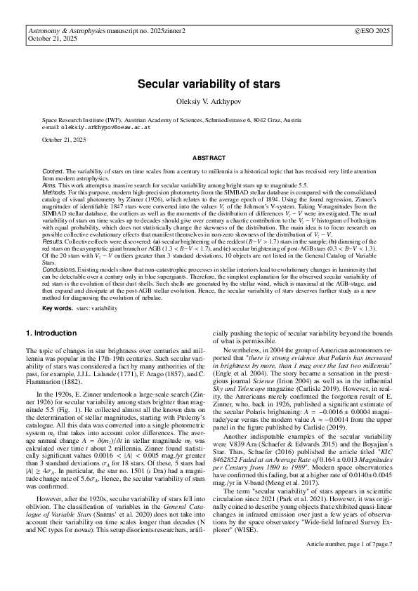 (PDF) Secular variability of stars