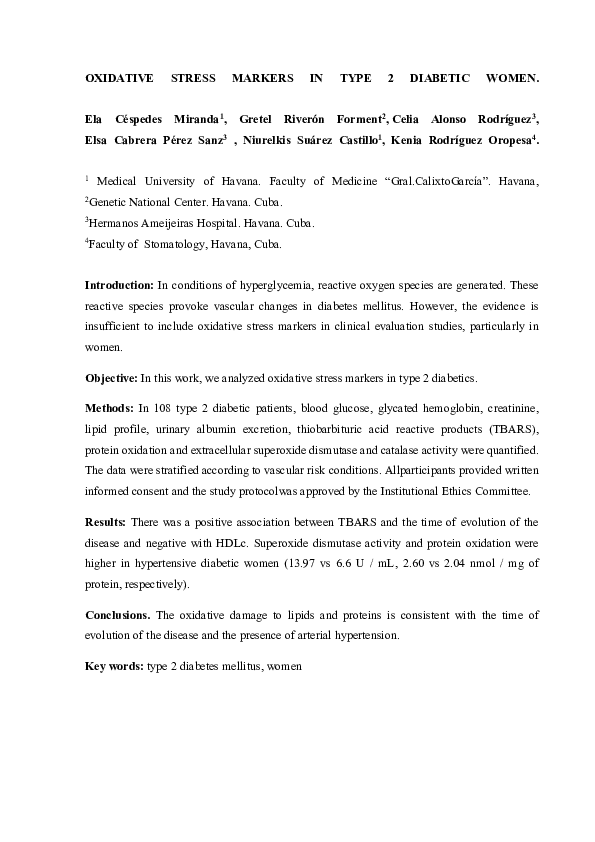 (PDF) Oxidative stress markers in type 2 diabetic women